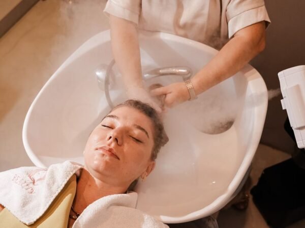 Scalp care ritual at the basin